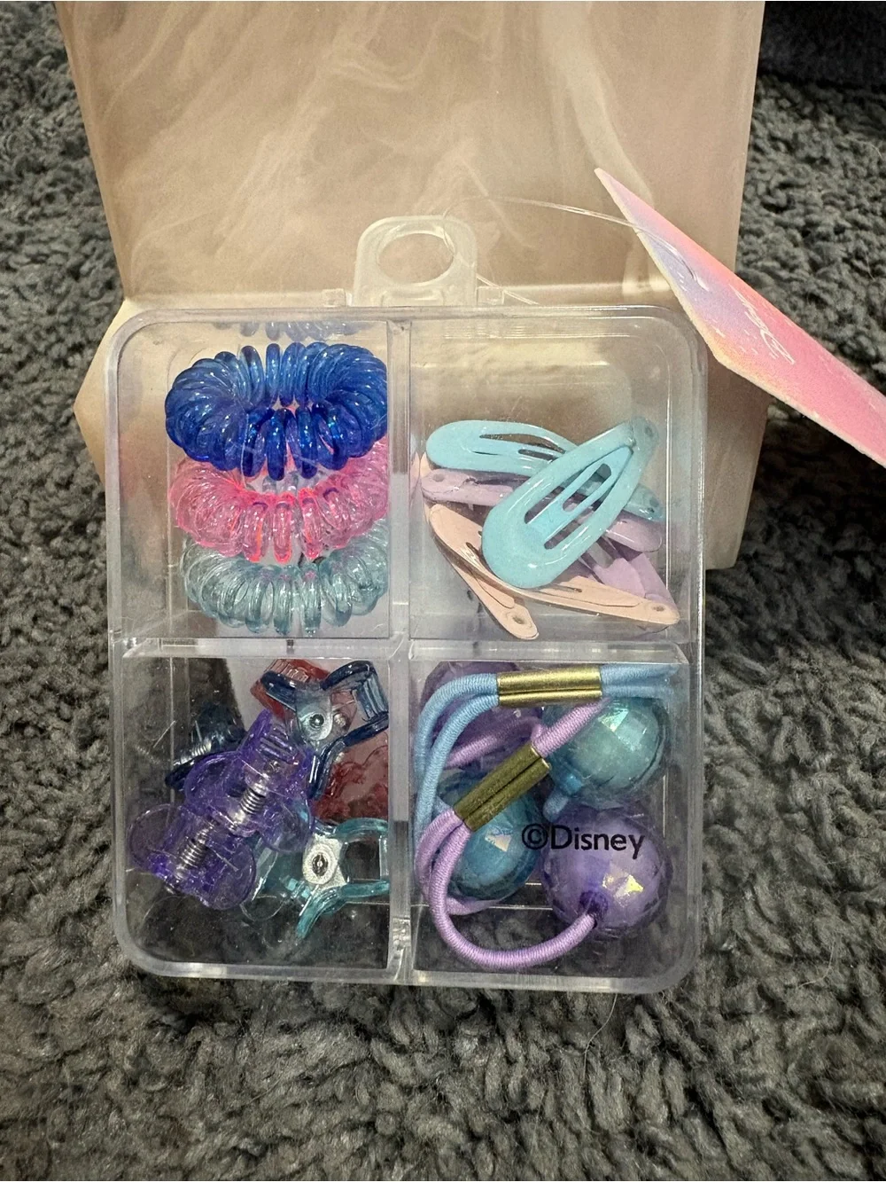 NWT Disney’s Stitch Hair Claw Clips, clips, Beaded End Ties and hair ties box